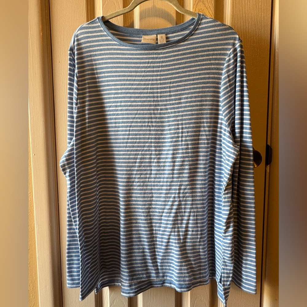 Chico’s Blue White Long Sleeve Round Neck Top Women’s Size XL Chico’s 3